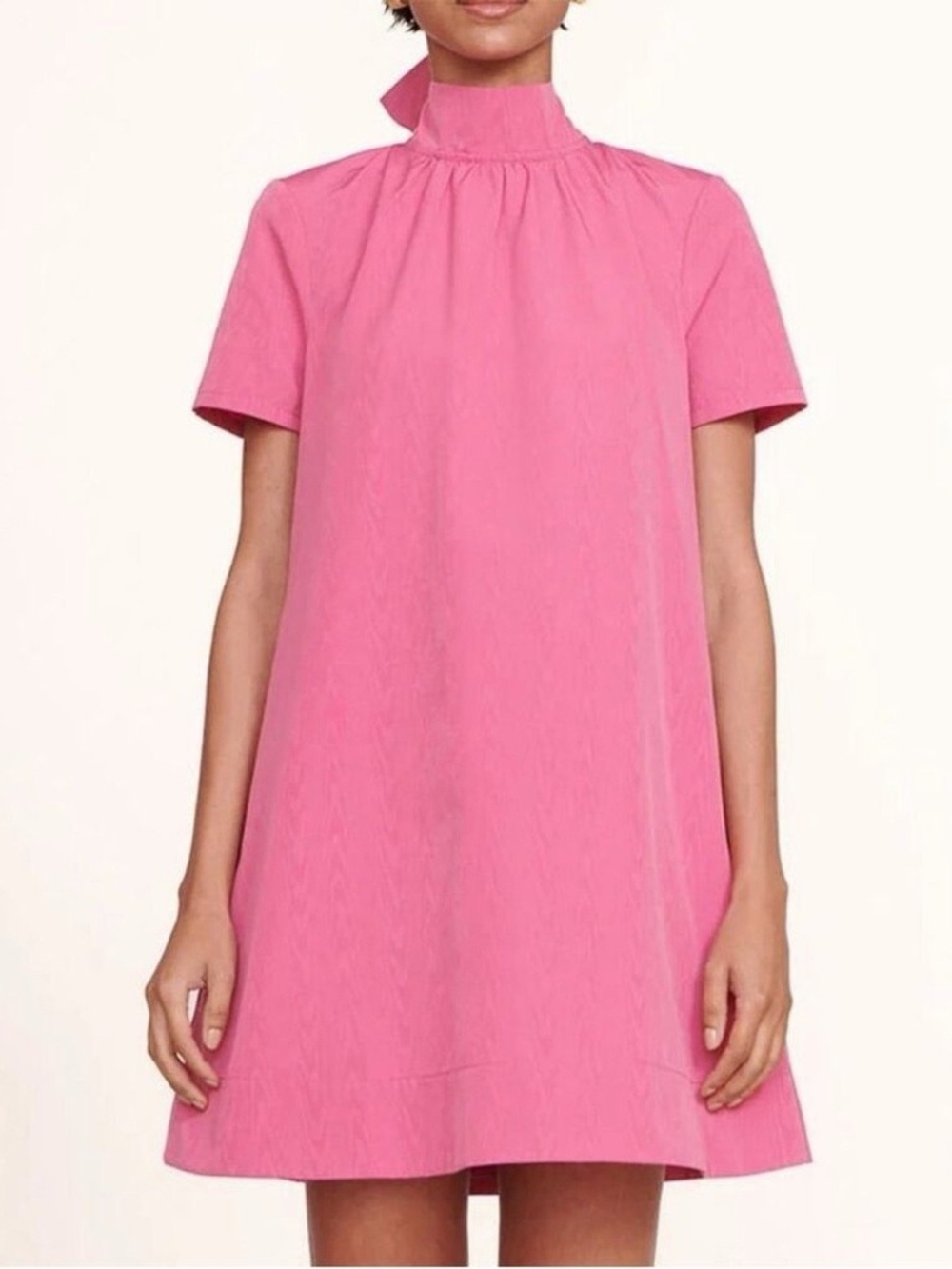 STAUD Pink High-Neck Short-Sleeve A-Line Dress